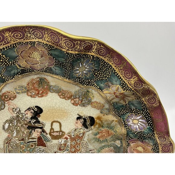 Satsuma United Wilson Chinese Women Porcelain Gold Embellished Plate Vintage - Picture 8 of 16